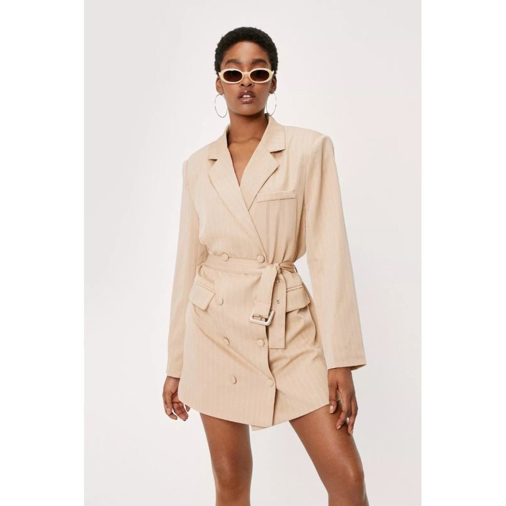 Works A Treat Beige Pinstripe Blazer -- 14